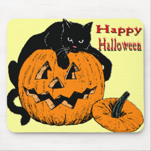 Black Cat Pumpkin Mouse Pad