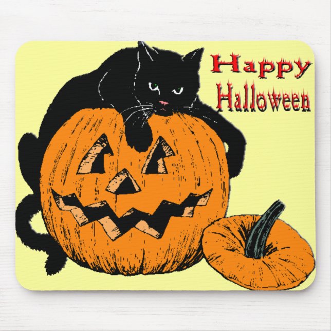 Black Cat Pumpkin Mouse Pad (Front)