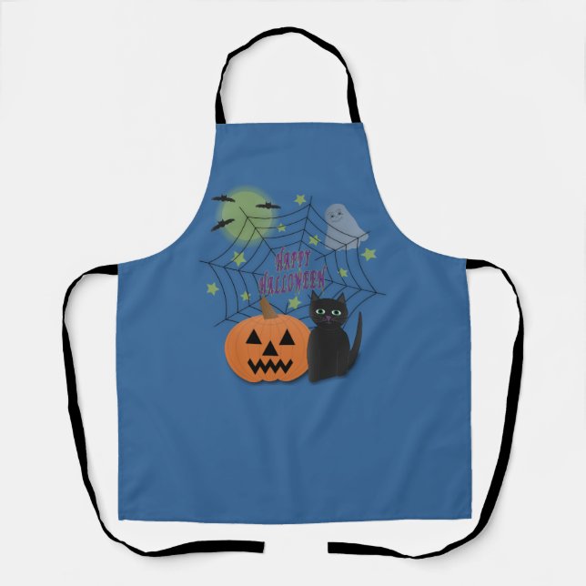 Black Cat & Pumpkin Not Scary Halloween Apron (Front)