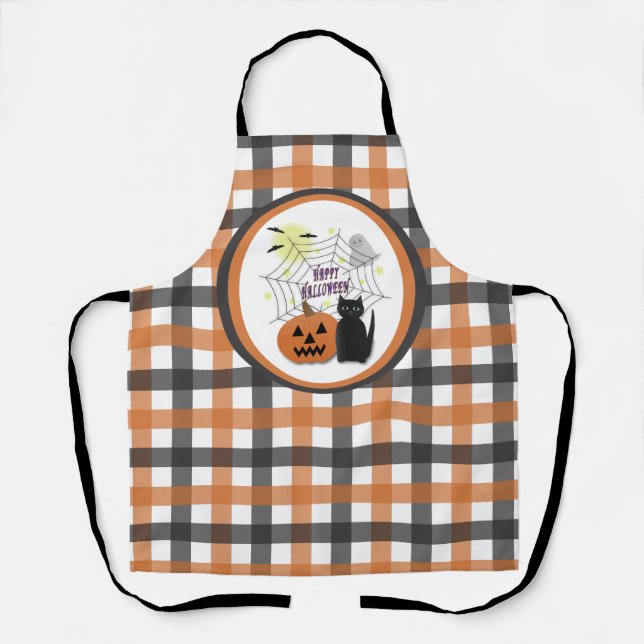 Black Cat & Pumpkin Not Scary Halloween Apron (Front)