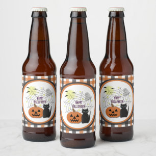 Black Cat & Pumpkin Not Scary Halloween Beer Bottle Label