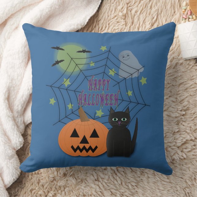 Black Cat & Pumpkin Not Scary Halloween Cushion (Blanket)