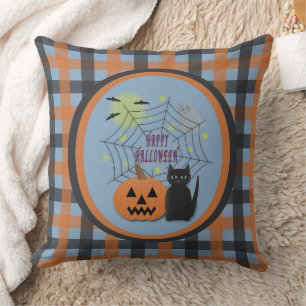 Black Cat & Pumpkin Not Scary Halloween Cushion