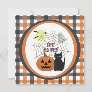 Black Cat & Pumpkin Not Scary Halloween Invitation