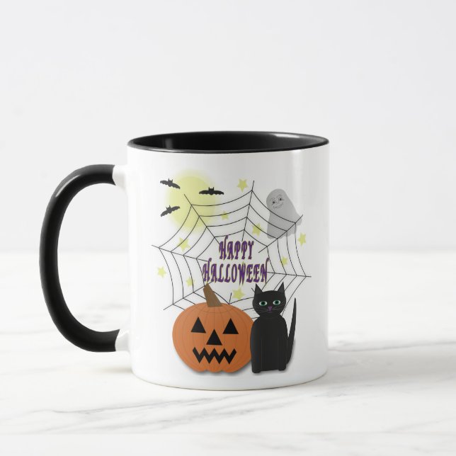 Black Cat & Pumpkin Not Scary Halloween Mug (Left)