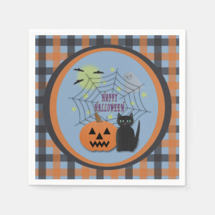 Black Cat & Pumpkin Not Scary Halloween Napkin