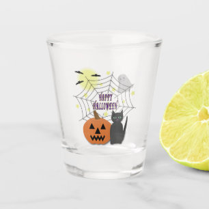 Black Cat & Pumpkin Not Scary Halloween Shot Glass