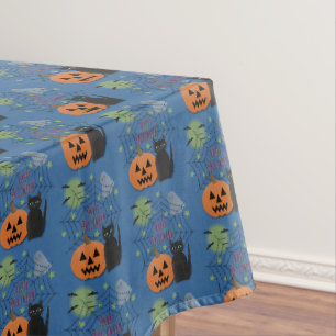 Black Cat & Pumpkin Not Scary Halloween Tablecloth