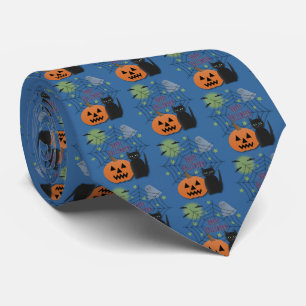 Black Cat & Pumpkin Not Scary Halloween Tie