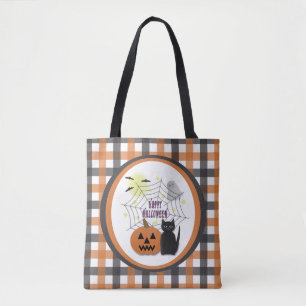 Black Cat & Pumpkin Not Scary Halloween Tote Bag