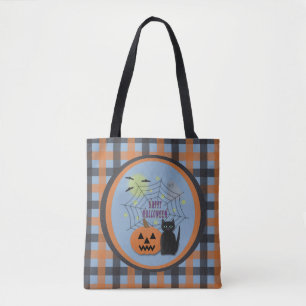 Black Cat & Pumpkin Not Scary Halloween Tote Bag