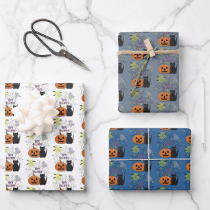 Black Cat & Pumpkin Not Scary Halloween Wrapping Paper Sheet