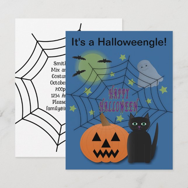 Black Cat & Pumpkin Not Scary Halloweengle Invitation (Front/Back)