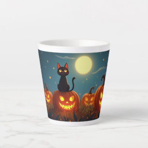 Black Cat Pumpkin Patch Latte Mug