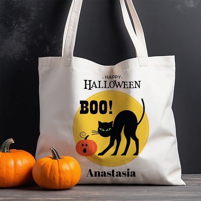 Black Cat Pumpkin Personalised Halloween Tote Bag (Creator Uploaded)