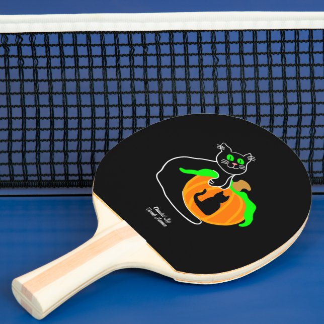 Black Cat Pumpkin Ping Pong Paddle (Insitu)