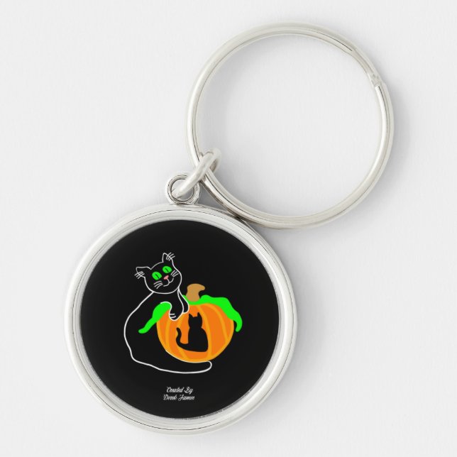 Black Cat Pumpkin Premium Round Keychain (Front)