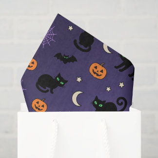 Black Cat Pumpkin Purple Halloween Tissue Paper