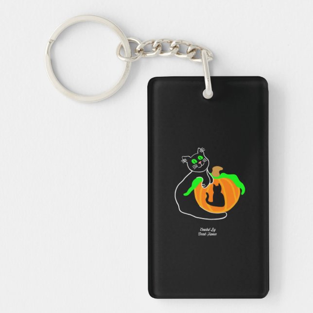 Black Cat Pumpkin Rectangle Keychain (Front)