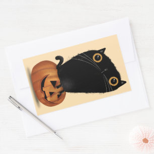 Black Cat & Pumpkin Rectangular Sticker