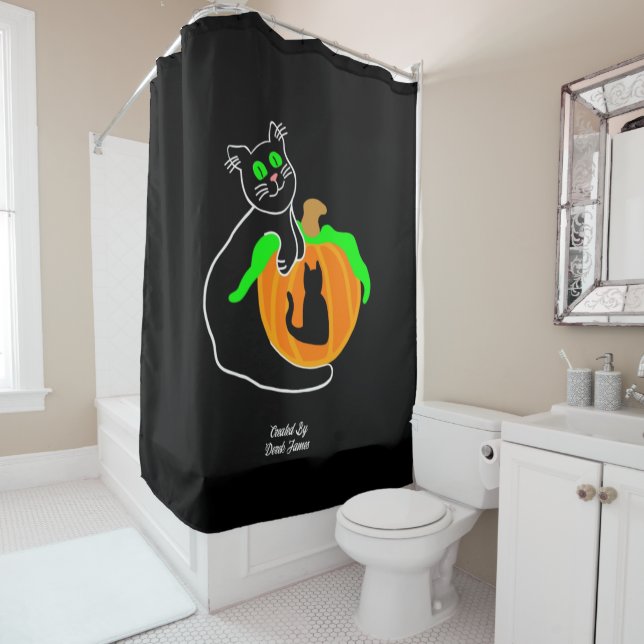 Black Cat Pumpkin Shower Curtain (In Situ)