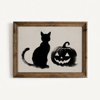 Black Cat Pumpkin Silhouette Poster