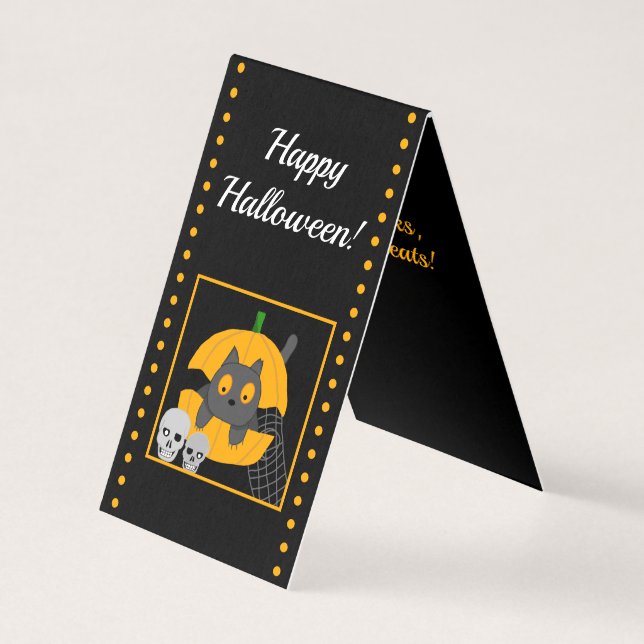 Black Cat Pumpkin Skulls Kids Halloween Card (Front)