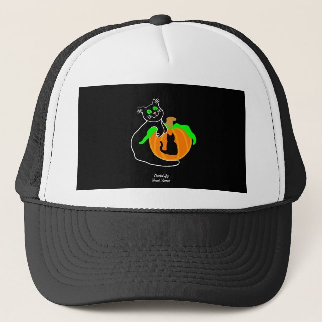 Black Cat Pumpkin Trucker Hat (Front)