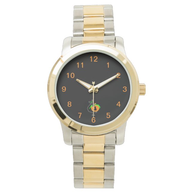Black Cat Pumpkin Unisex Oversized Two-Tone Watch (Front)