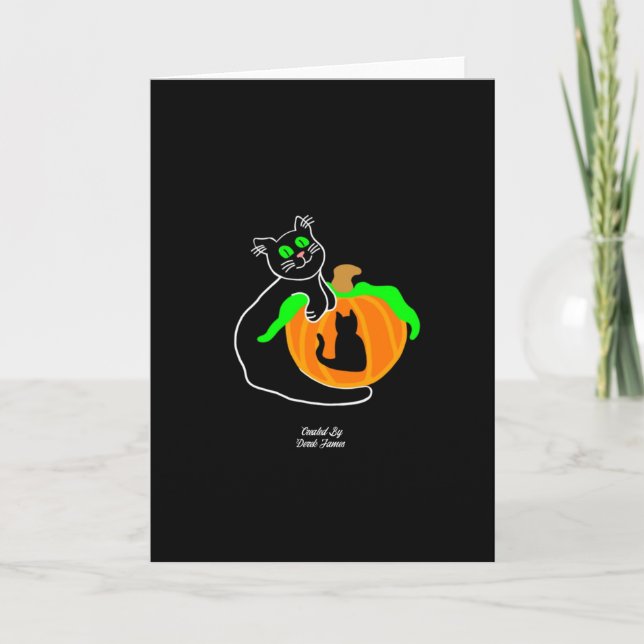 Black Cat Pumpkin Vertical Standard Greeting Card (Front)