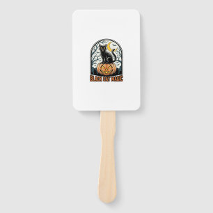 Black Cat Pumpkin Vintage Halloween Engraving_1 Hand Fan