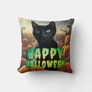 Black Cat & Pumpkins Cushion
