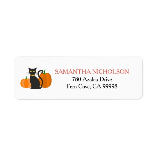 Black Cat & Pumpkins Halloween Return Address Label
