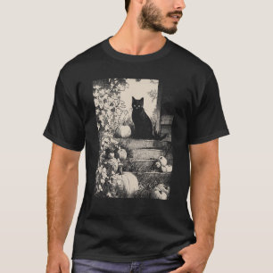 Black Cat Pumpkins Halloween Witch Aesthetic Cotta T-Shirt