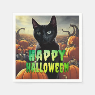 Black Cat & Pumpkins Napkin