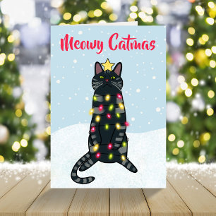 Black cat pun in Christmas lights funny Christmas  Holiday Card