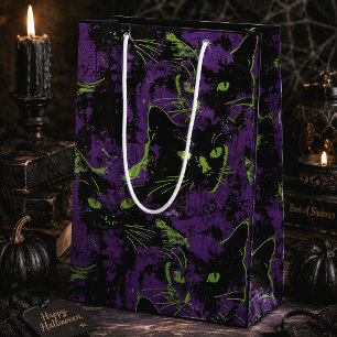Black Cat Purple Gothic Halloween Medium Gift Bag