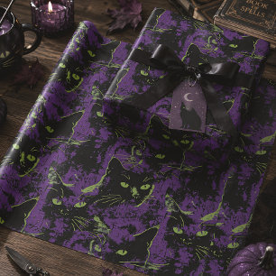 Black Cat Purple Gothic Halloween Wrapping Paper