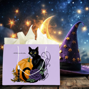 Black Cat Purple Rose Pumpkin Autumn Large Gift Bag
