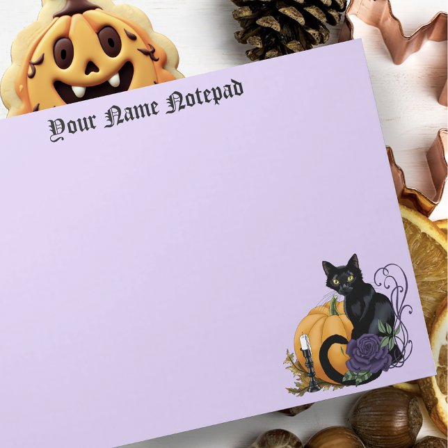Black Cat Purple Rose Pumpkin Halloween Notepad (Creator Uploaded)