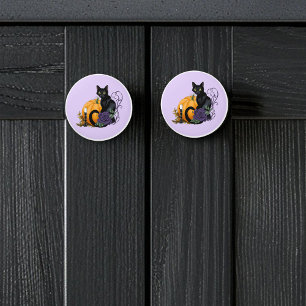 Black Cat Purple Rose Pumpkin Pumpkin Ceramic Knob