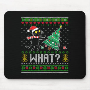 Black Cat Pushing Christmas Tree Cat What Funny Ug Mouse Pad