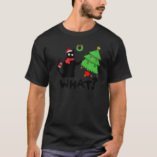 Black Cat Pushing Christmas Tree Over  Cat What T-Shirt