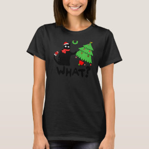 Black Cat Pushing Christmas Tree Over  Cat What T-Shirt