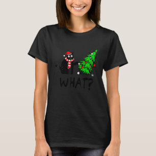 Black Cat   Pushing Christmas Tree Over Cat What T-Shirt