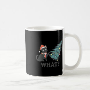 Black Cat Pushing Christmas Tree What Xmas Lights Coffee Mug
