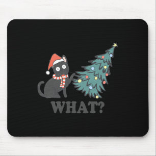 Black Cat Pushing Christmas Tree What Xmas Lights Mouse Pad