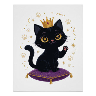 Black Cat Queen Royal Crown Wall Art Poster