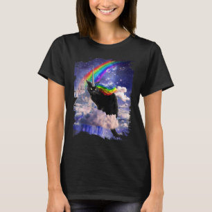 Black Cat Rainbow Unicorn Caticorn In Clouds Space T-Shirt
