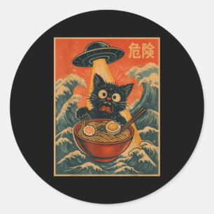 Black Cat Ramen Alien Ufo Funny Japanese Kawaii An Classic Round Sticker